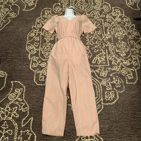 Madewell Pink Striped Linen Jumpsuit, Size 4 - Picture 2 of 6